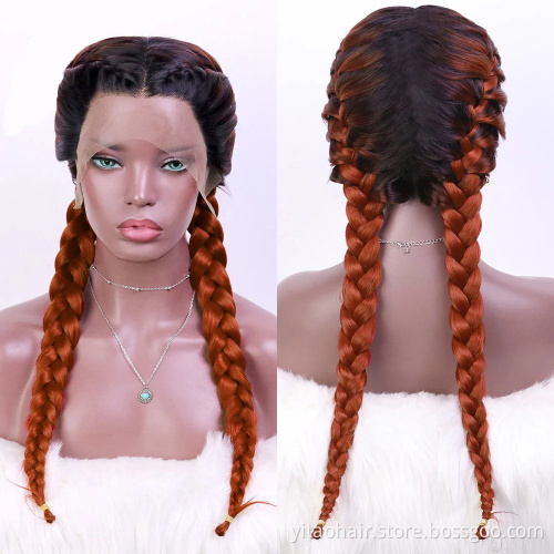 Long Double Braids  Twist Ombre purple Synthetic Braided Lace Front Wig with Baby Hair synthetic hair wig with lace front